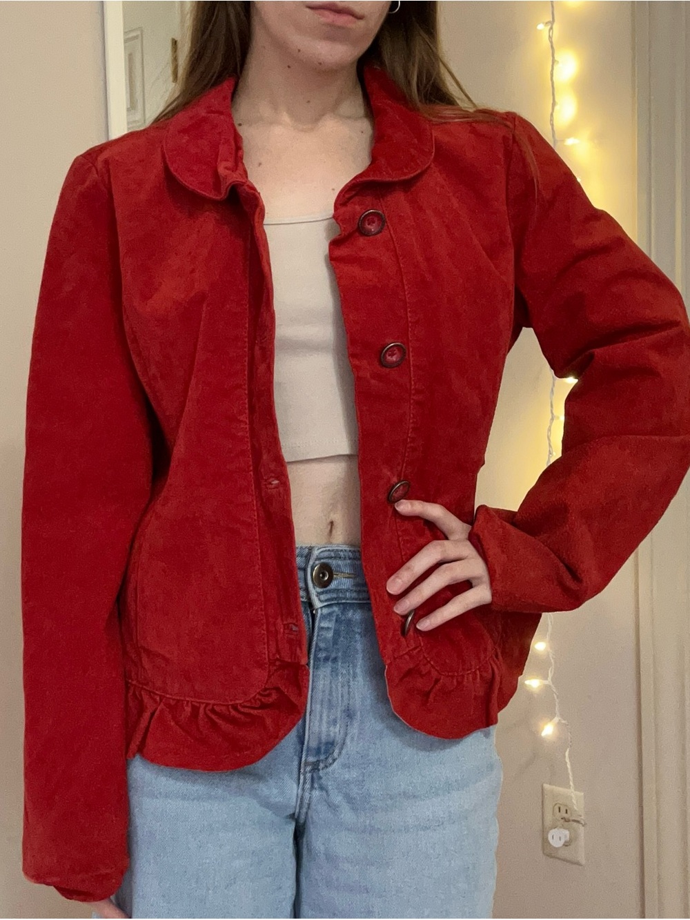 Red Leather Button Up Jacket - Picture 5 of 8